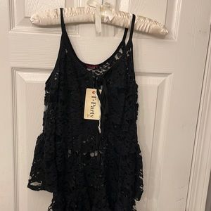 T Party black lace cold shoulder top NWT